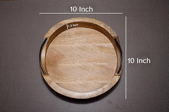Mt Woodryzn Round Wooden Serving Tray For Home & Kitchen Item Serving Snacks & Fruits Decorative Kitchen & Dining Table Tray Dec
